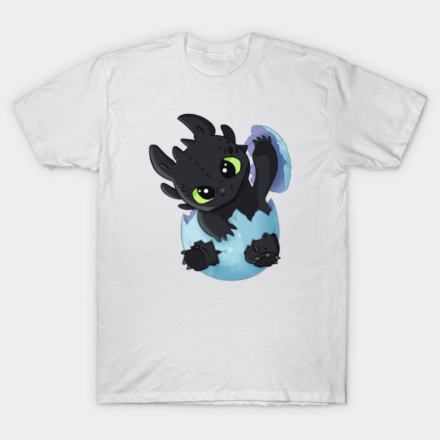 Baby Toothless the dragon in egg, Easter egg, how to train your dragon, night fury T-Shirt by PrimeStore